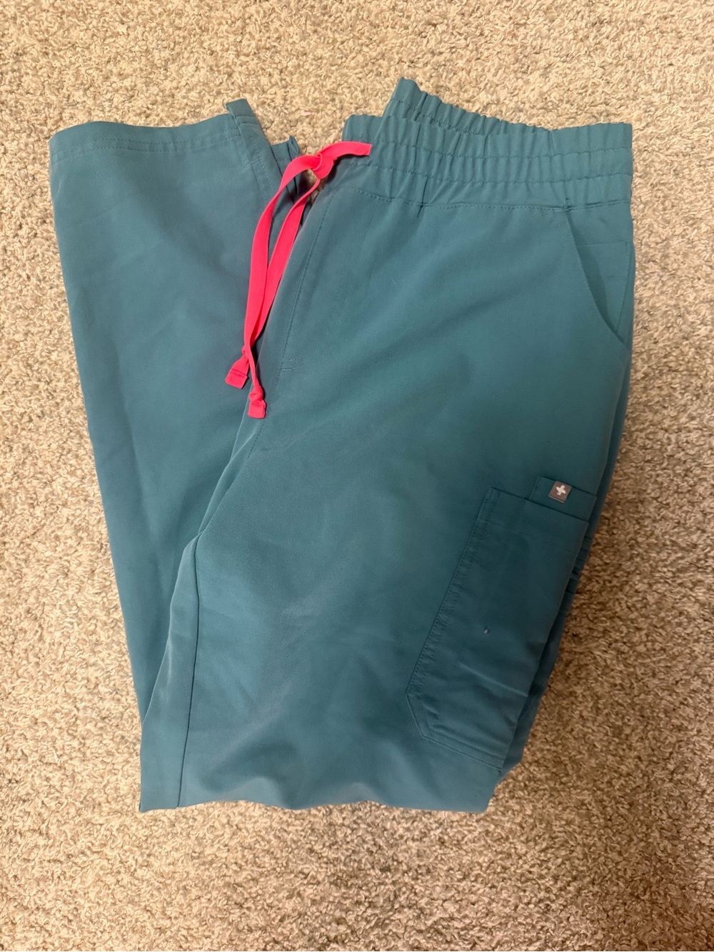 Women’s Figs Teal Scrub Pants with Pink Drawstring